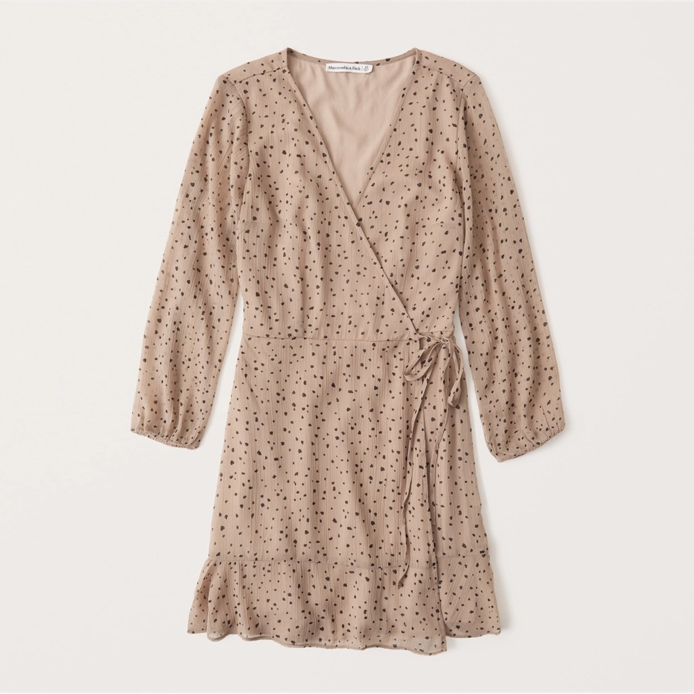 Abercrombie & Fitch Beige Polka Dot Mini Wrap Dress